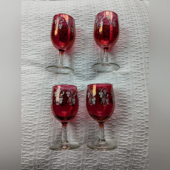 West Virginia Glass Co Ruby Cranberry/Ruby Glass Set of  4 Vintage - Picture 4 of 7